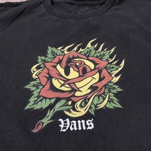 Vans Mens Black Graphic T Shirt Rose Smiley Face Short Sleeve Top